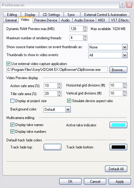 Set your preferred external video capture application to the ClipBrowser.exe so you can start the XDCAM Clip Browser application directly from Vegas Pro.